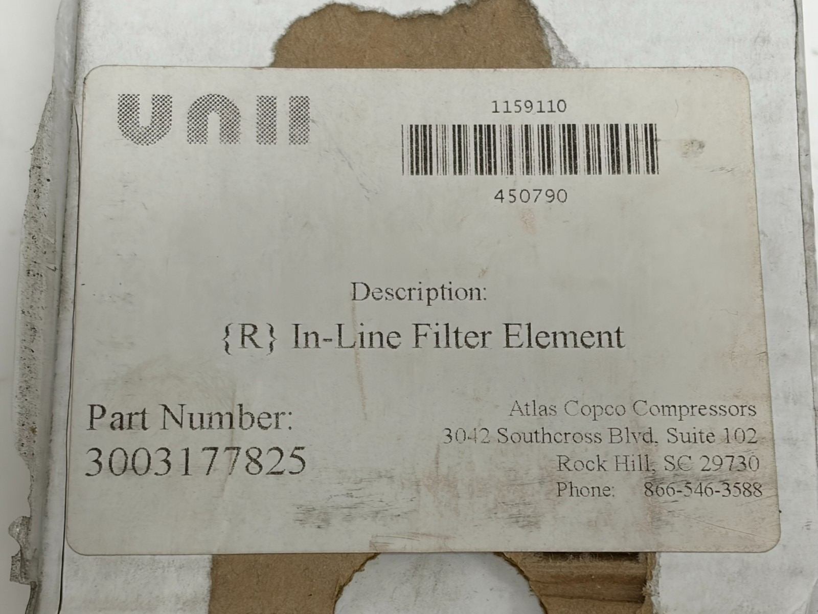 Used New Genuine Atlas Copco 3003177825 In-Line Compressed Air Filter Element