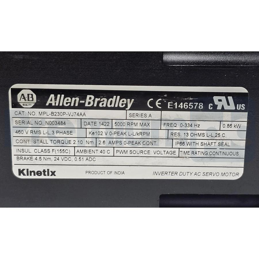 Allen Bradley MPL-B230P-VJ74AA /A Servo Motor 460V 5000RPM Keyed w/ 24VDC Brake 884951213982