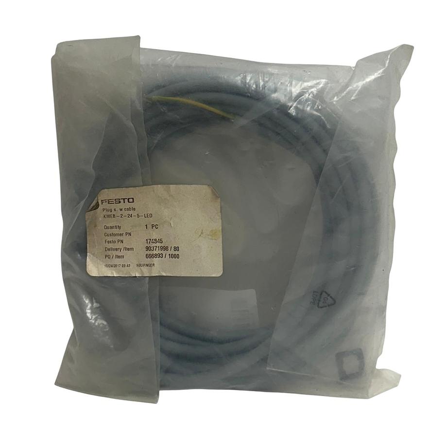 Used FESTO KMEB-2-24-5-LED / 174845 PLUG SOCKET W/ 5M CABLE FOR VALVE OEM NSMP