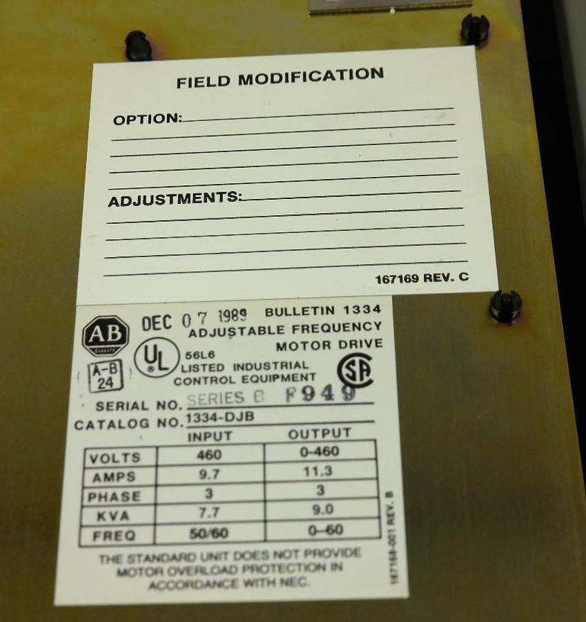 Used NEW ALLEN BRADLEY 1334-DJB ADJ. FREQ. MOTOR DRIVE 1334DJB SERIES B