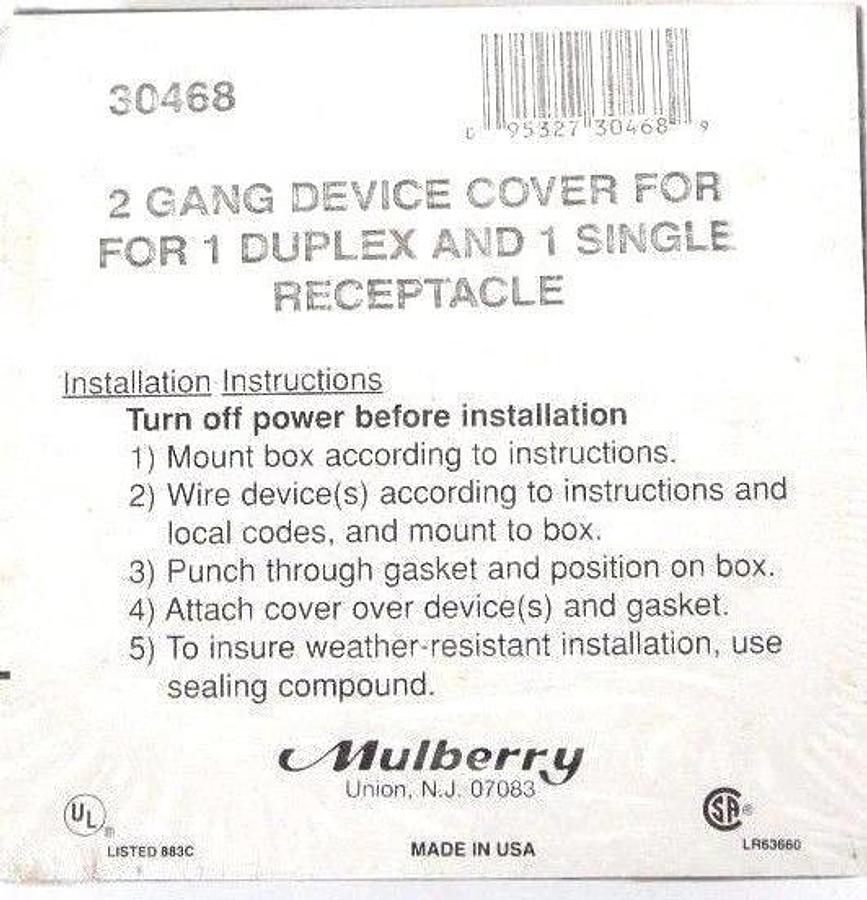 LOT OF 8 NEW MULBERRY 30468 TWO GANG DEVICE COVERS FOR RECEPTACLES
