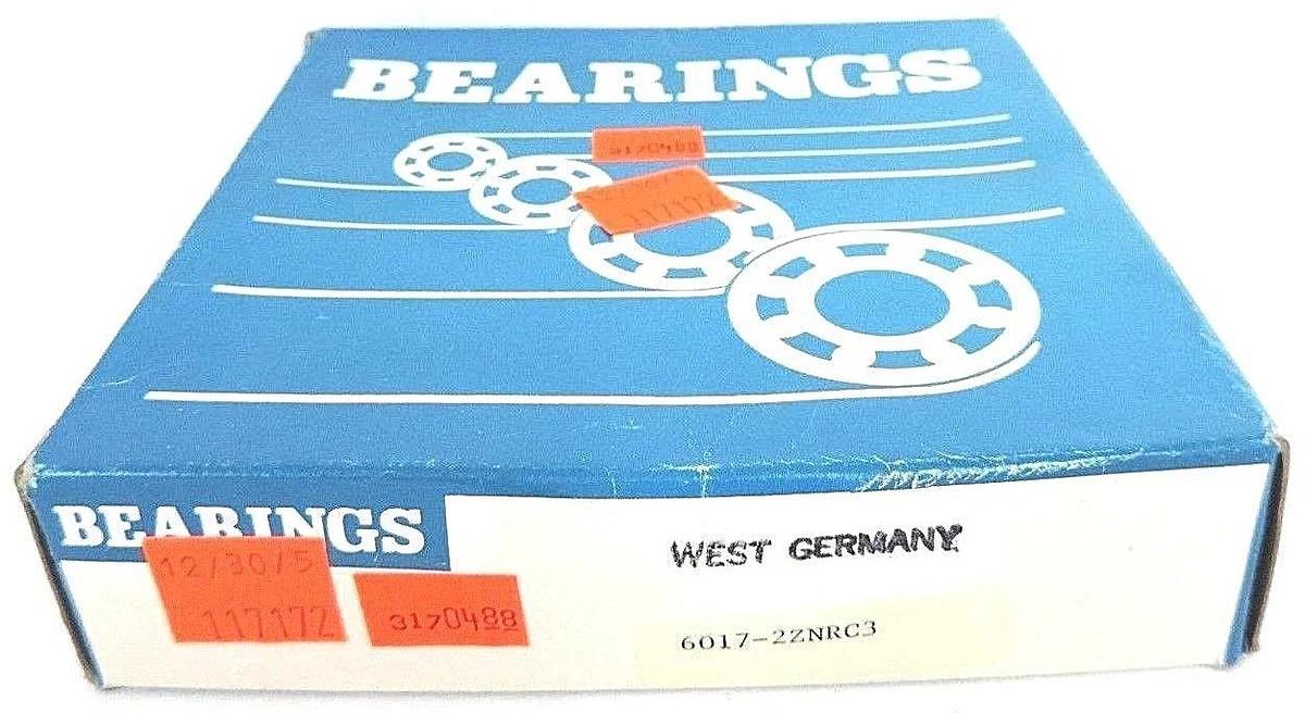 Used NIB WEST GERMANY BEARINGS 6017-2ZNRC3 BALL BEARING 60172ZNRC3, 6017-2Z-C3