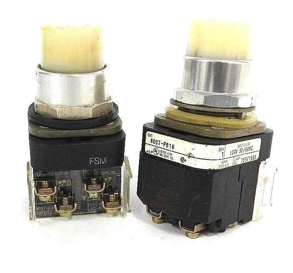 Used LOT OF 2 ALLEN BRADLEY 800T-PB16 PUSHBUTTONS SER. T WHITE CAPS 800T-XA SER. D