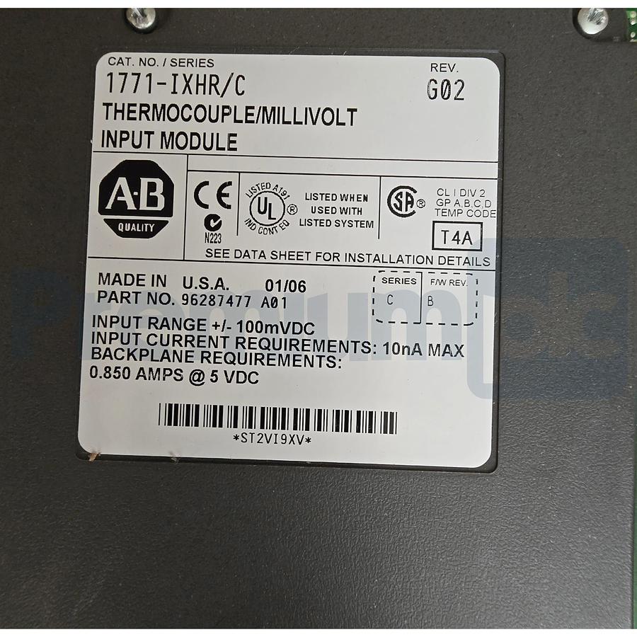 Used ALLEN BRADLEY 1771-IXHR /C THERMOCOUPLE/Mv INPUT MODULE REV. G02 1771IXHR NSMP