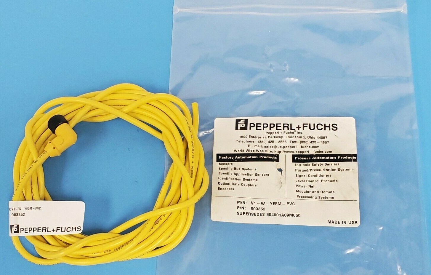 NEW PEPPERL+FUCHS M/N: V1-W-YE5M-PVC P/N: 903352 FEMALE CORDSET