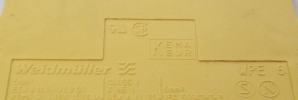 Used WEIDMULLER WPE 6 TERMINAL BLOCK GROUND 16MM 6-14AWG, WPE6