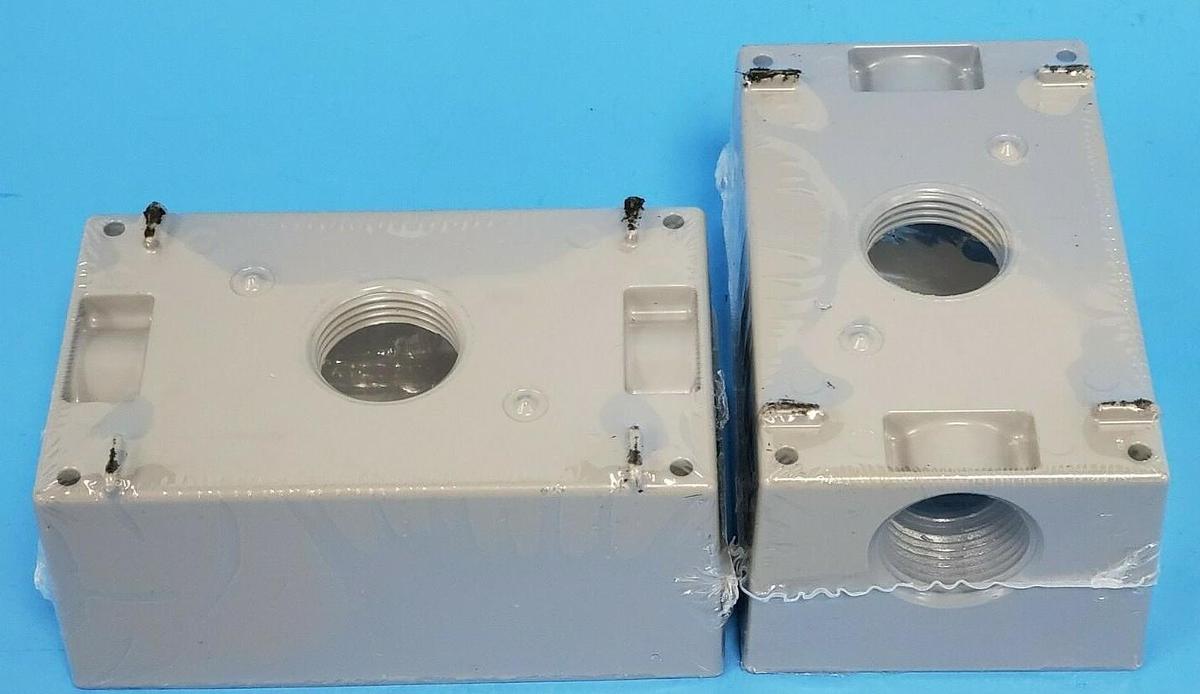 LOT OF 2 NEW BELL OUTDOOR 5324-0 SINGLE-GANG BOXES 3/4INCH PORTS CAST ALUMINUM