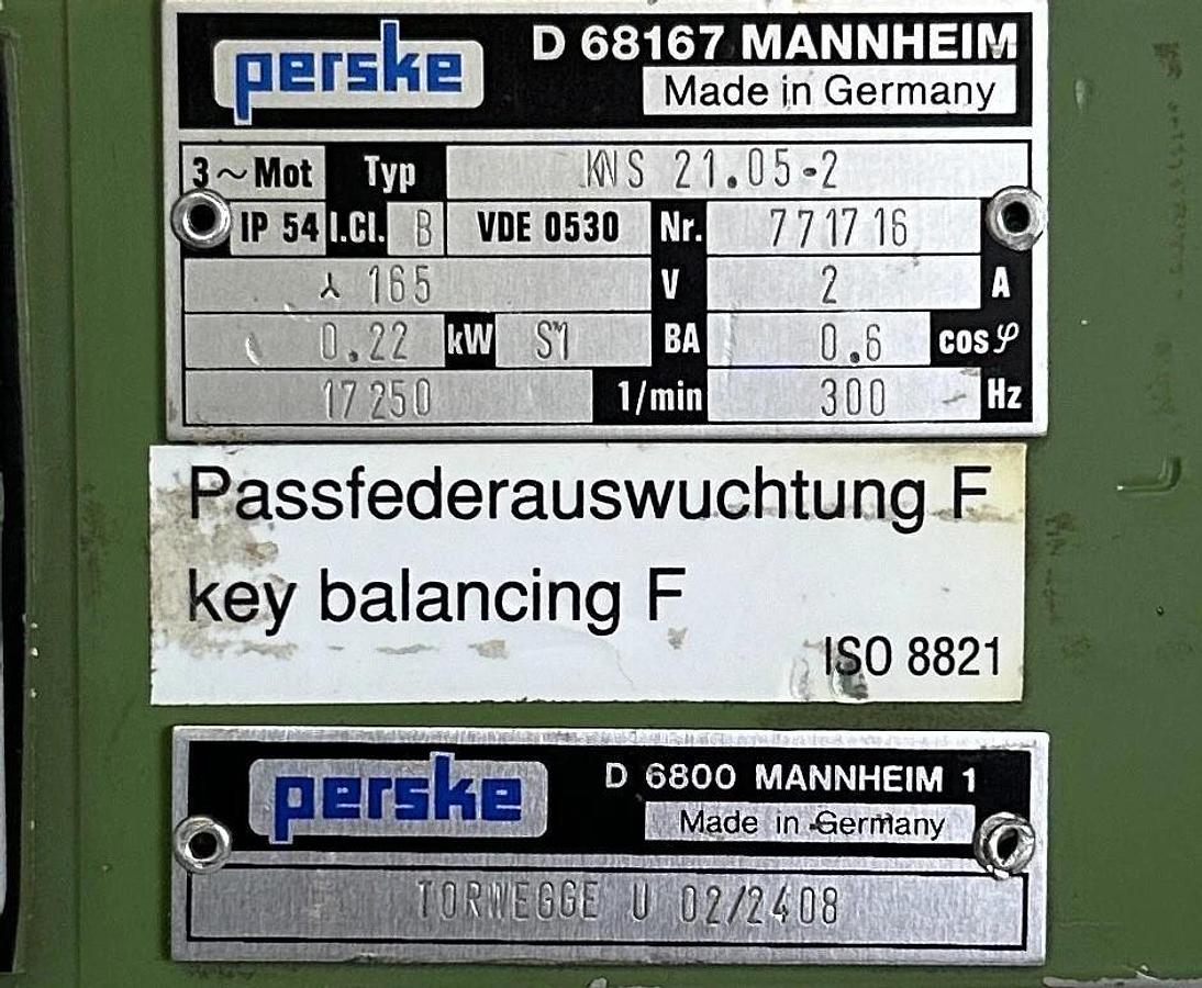 Used PERSKE KNS 21.05-2 / KNS21052 SPINDLE MOTOR 165V 0.22kW 300Hz TORWEGGE U 02/2408