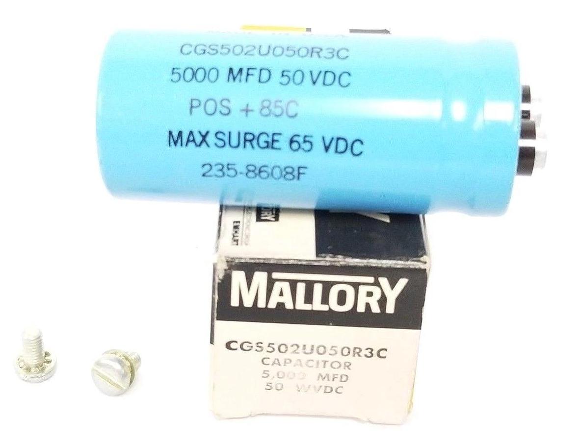 NIB MALLORY CGS502U050R3C CAPACITOR 50 WVDC, 5,000 MFD