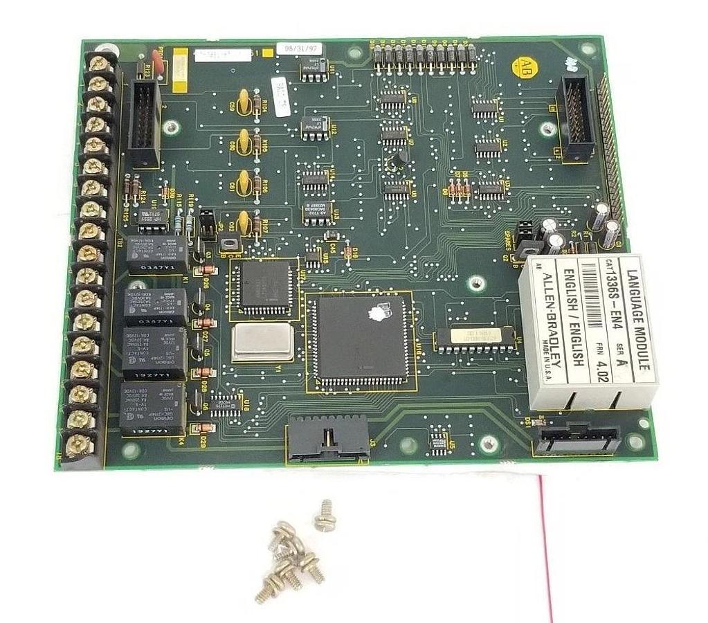 Used ALLEN BRADLEY 42336-224-51 CONTROL BOARD REV. B W/ 1336S-EN4 LANGUAGE MODULE