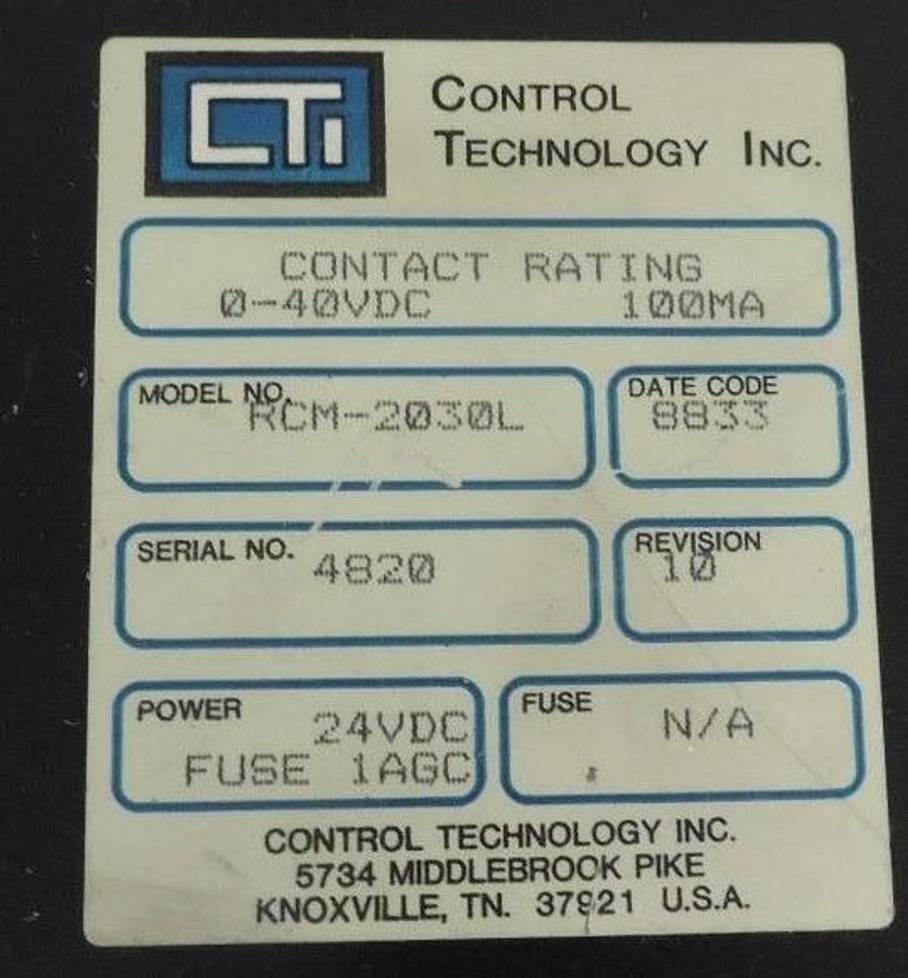 Used CONTROL TECHNOLOGY RCM-2030L OUTPUT MODULE REVISION 10 RCM2030L