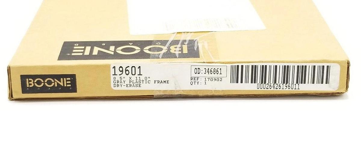 NIB BOONE 19601 DRY ERASE BOARD, GRAY PLASTIC FRAME, 8.5" X 11.0"