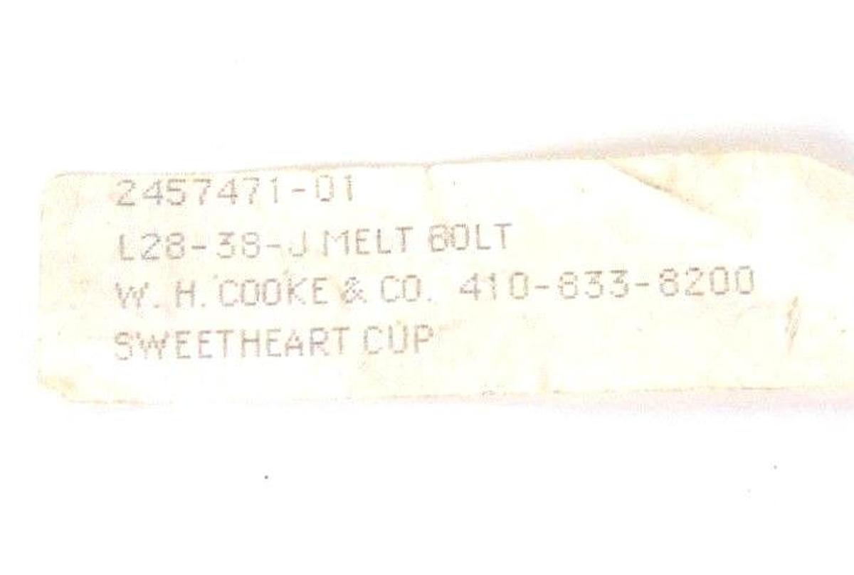 Used W.H. COOKE & CO. 2457471-01 MELT BOLT L28-38-J L2838J, 245747101