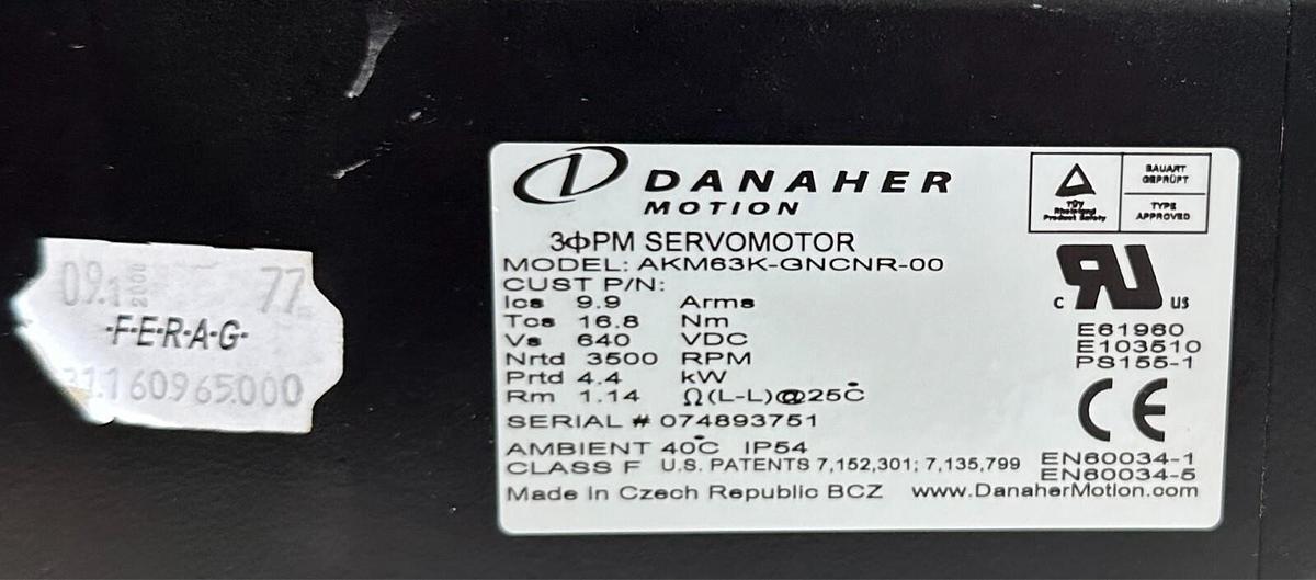 Used NEW DANAHER AKM63K-GNCNR-00 SERVO MOTOR 4.4kW 16.8Nm W/ PLE 120/115 GEARBOX NSNP