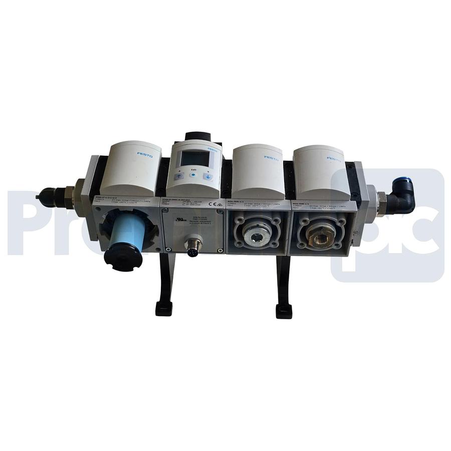 Used Festo SFAM-62-5000L-M-2SV-M12 | 564940 Flow Sensor w/MS6-FRM-1/2 Filter & 529853
