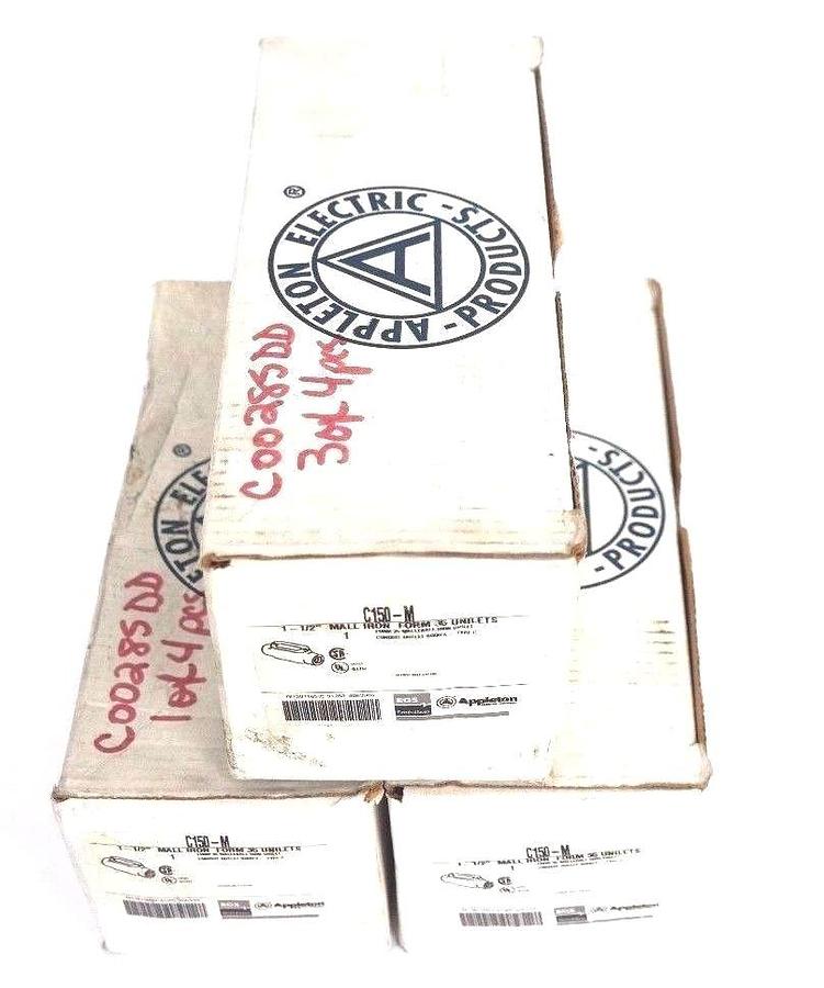 Used LOT OF 3 NIB APPLETON C150-M TYPE C CONDUIT OUTLET BODIES 1-1/2" C150M