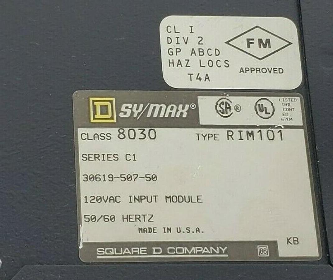 Used SQUARE D SY/MAX 8030-RIM-101 INPUT MODULE 8030RIM101, SER. C1, 30619-507-50