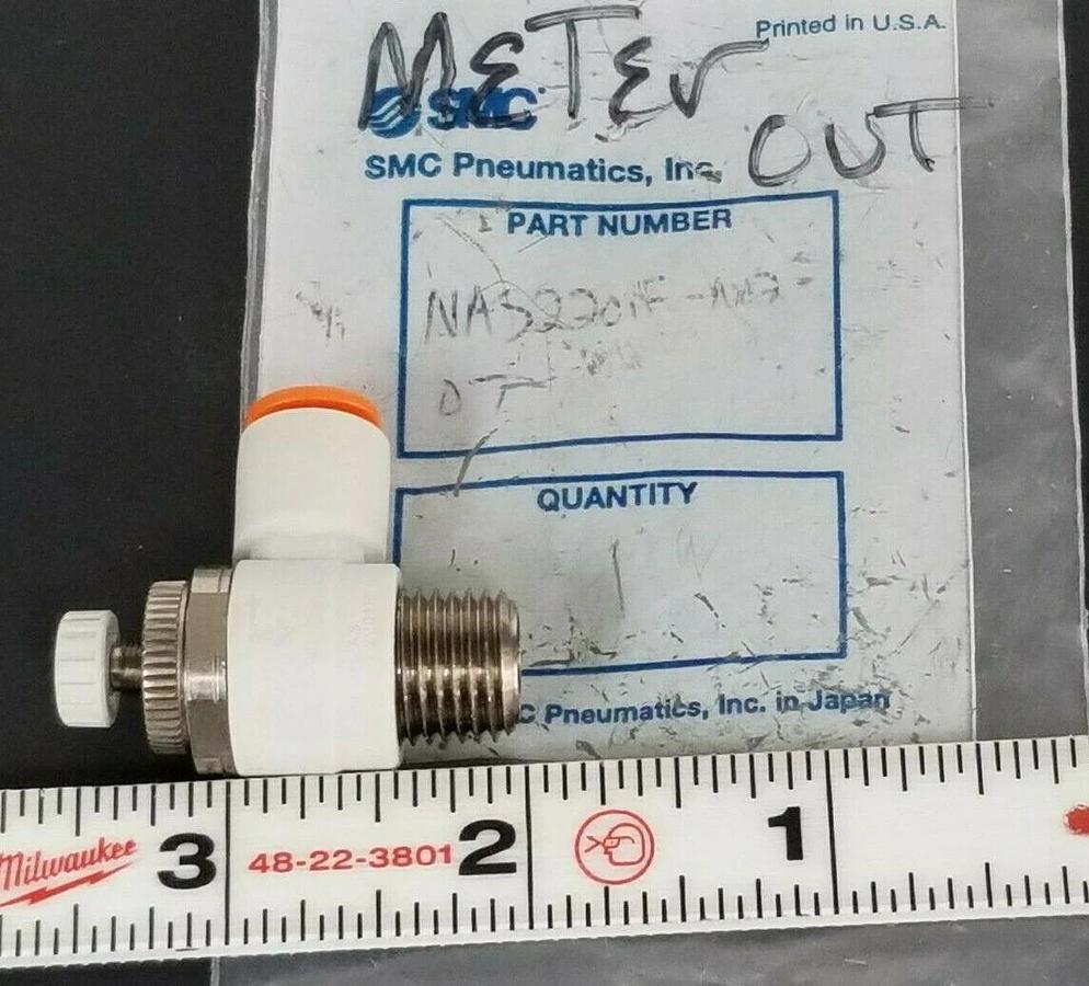 Used NEW SMC NAS2201F-N02-07 FLOW CONTROL VALVE, 1/4" NPT, AS-2201F, NAS2201FN0207