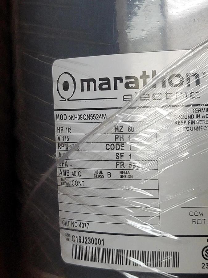Used NIB MARATHON 5KH39QN5524 MOTOR HP: 1/3 RPM: 1725 PHASE: 1