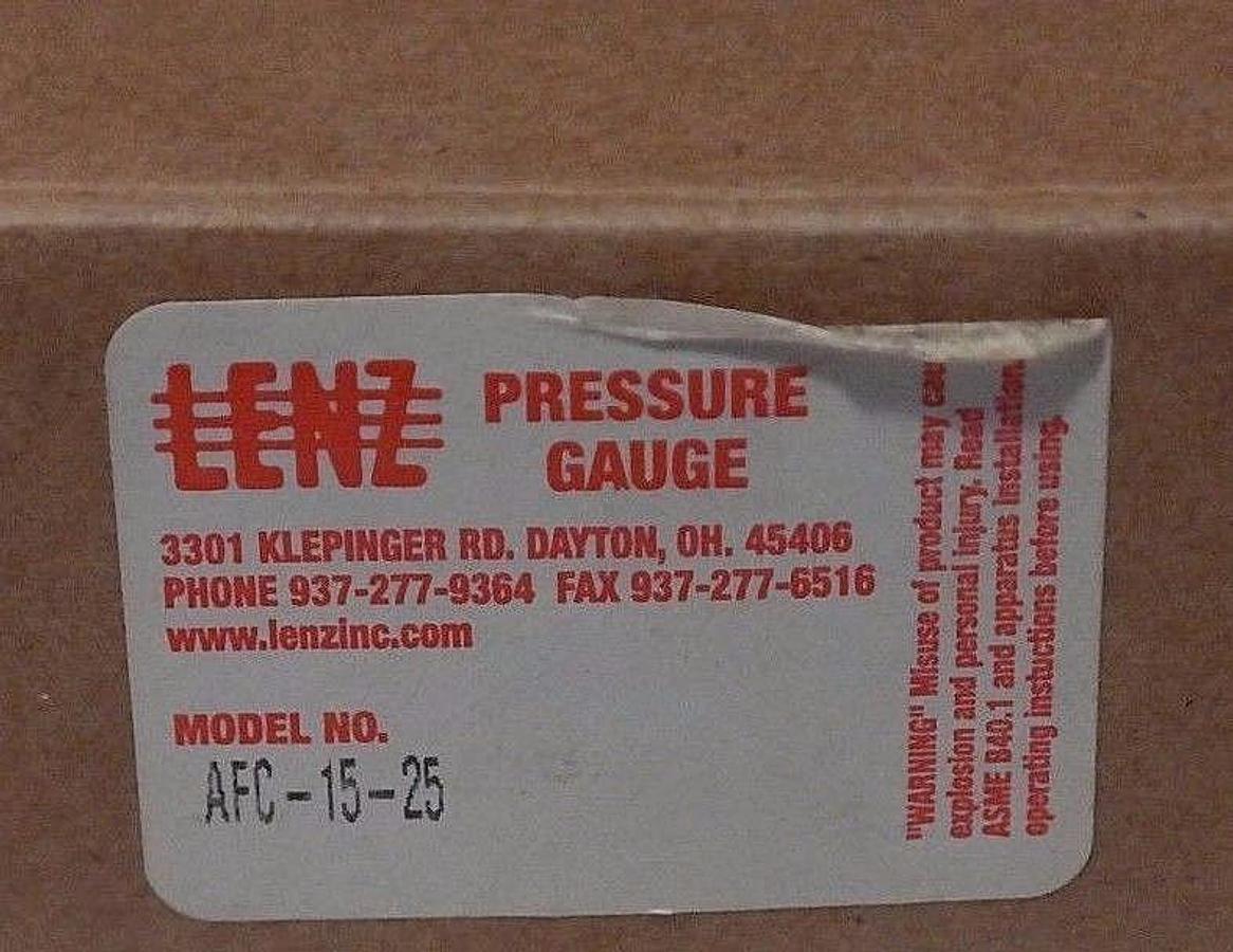 Used NIB LENZ AFC-15-25 PRESSURE GAUGE 0-15PSI, 0-1.0BAR, AFC1525