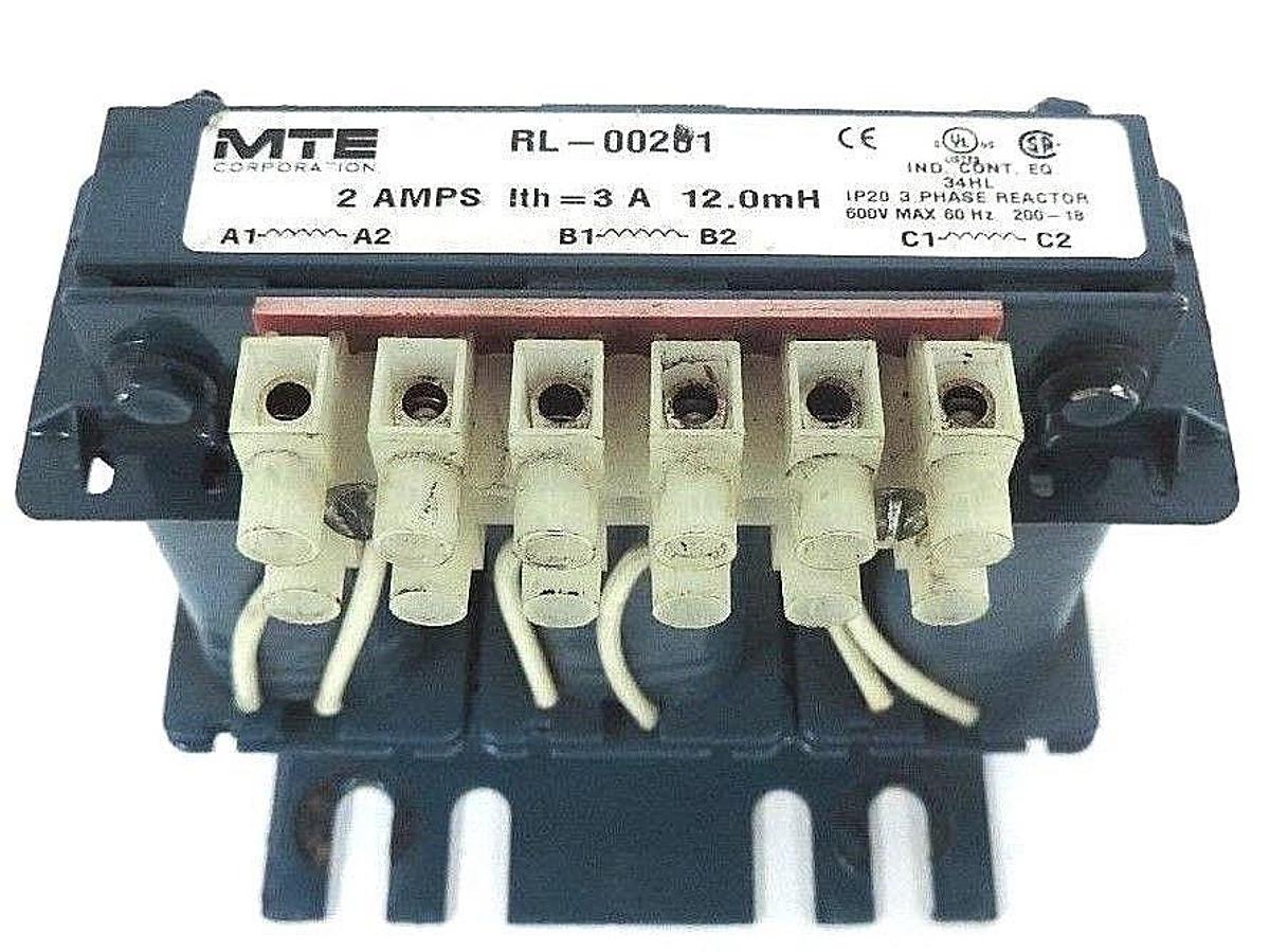 Used MTE CORPORATION RL-00201 TRANSFORMER LINE REACTOR 2 AMPS, ITH= 3A, 12.0 MH