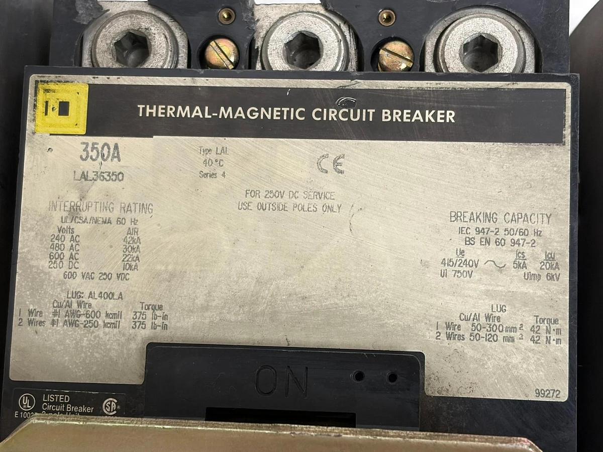 Used Square D LAL36350 350A 3 Pole Circuit Breaker with External Rotary Handle