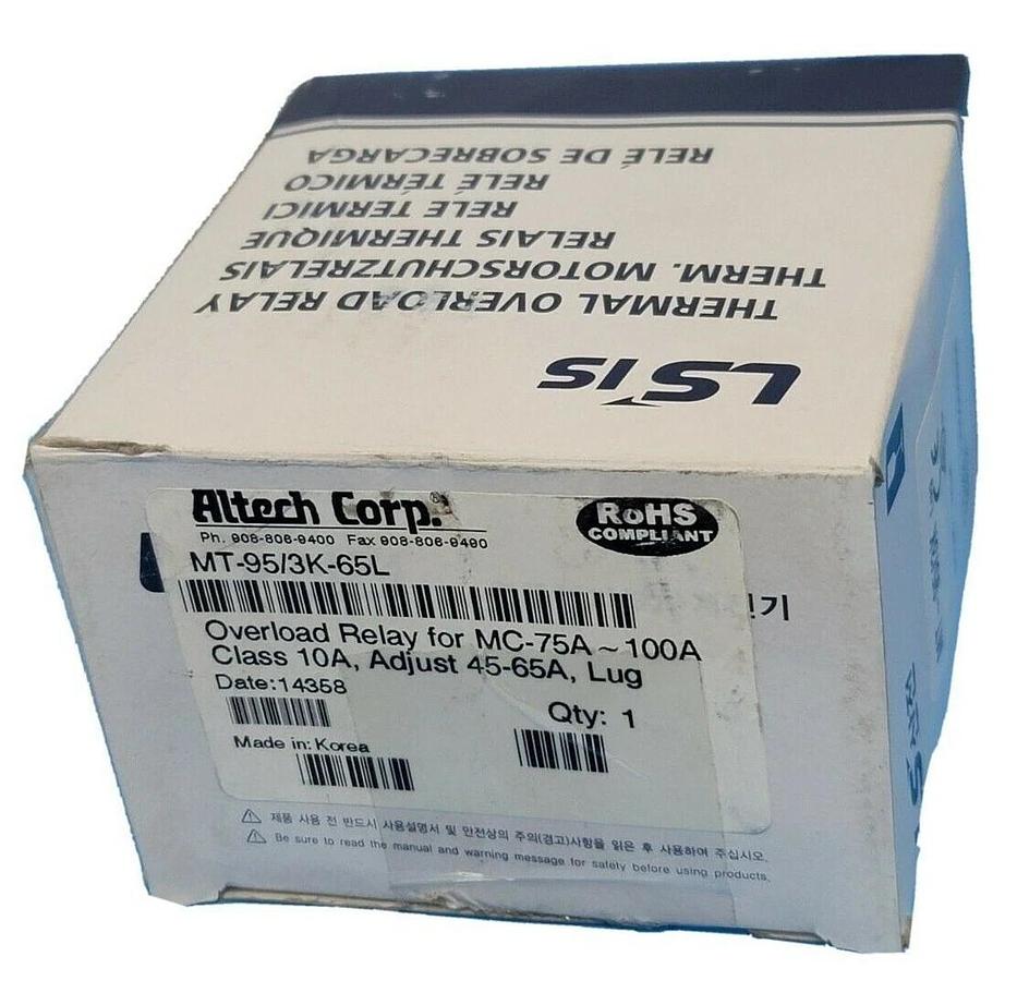 Used NIB ALTECH CORP. MT-95/3K-65L OVERLOAD RELAY FOR MC-75A~100A