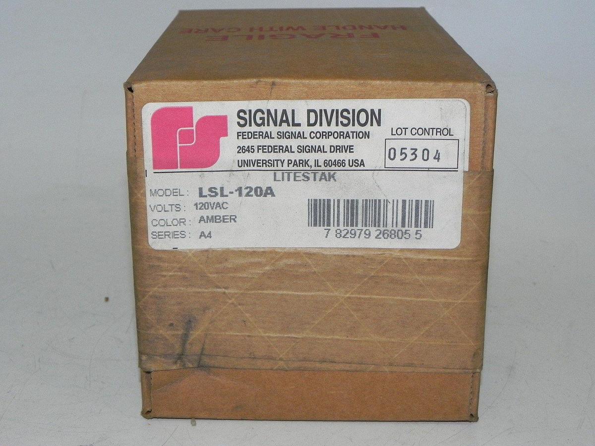 Used FACTORY SEALED, SIGNAL DIVISION LITESTAK LSL-120A SER. A4 120VAC COLOR: AMBER