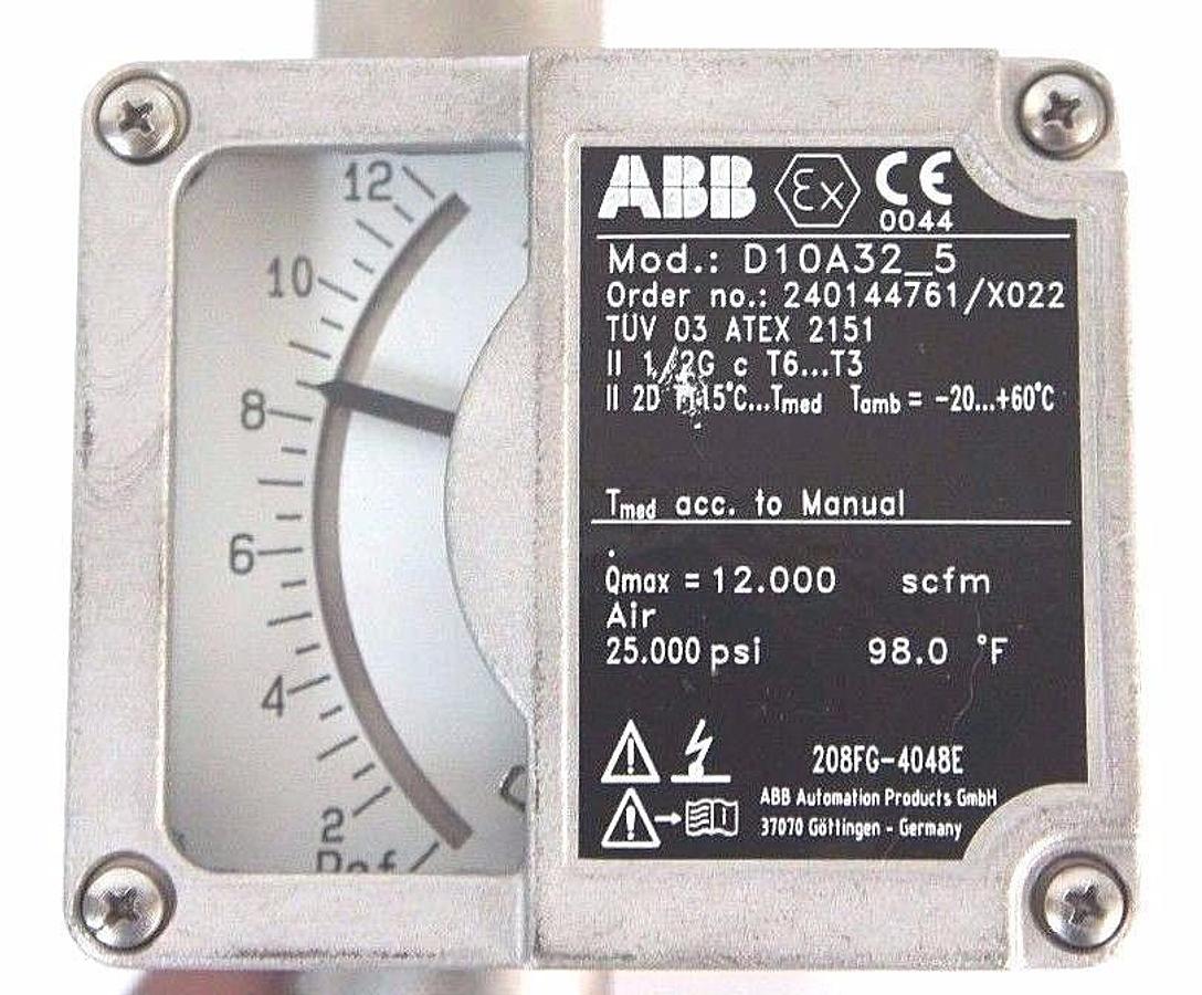 Used NEW ABB D10A32-5 FLOWMETER 1/2" NPT ORDER NO. 240144761/X022 D10A325