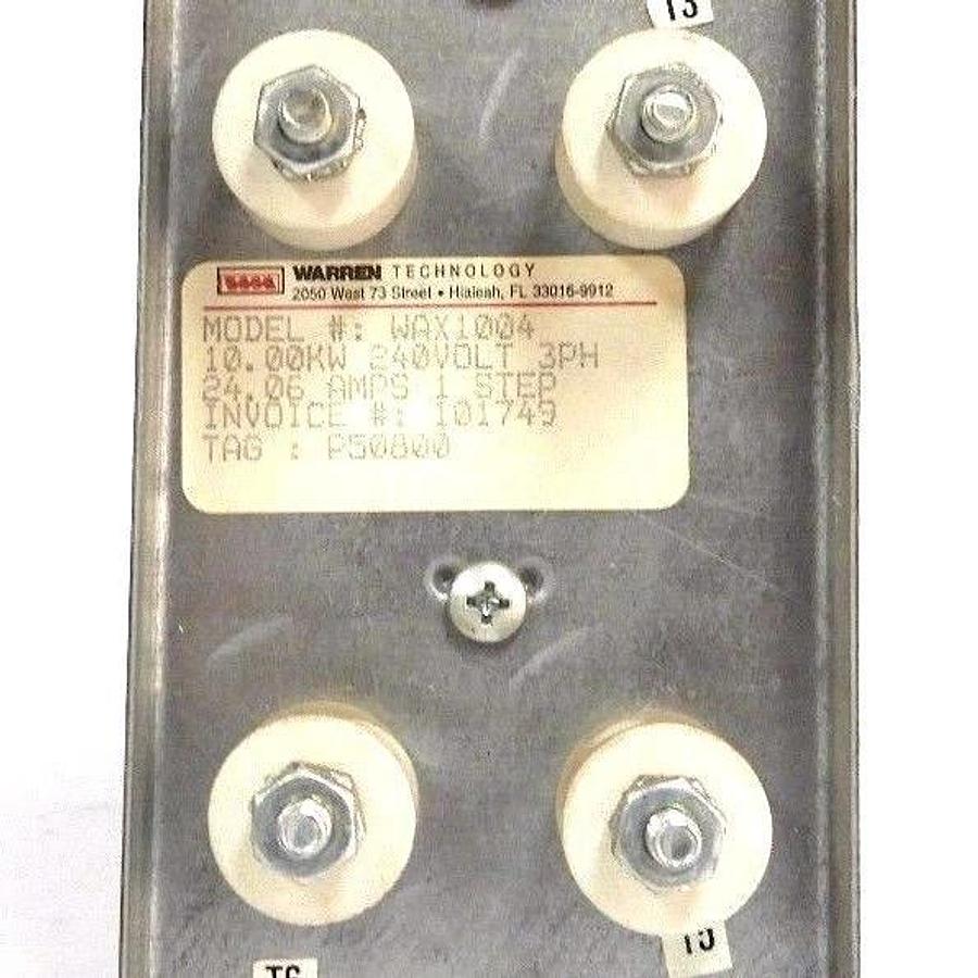 Used WARREN TECHNOLOGY WAX1004 ELECTRIC HEATING ELEMENT P50800, 10KW, 240V, 3PH