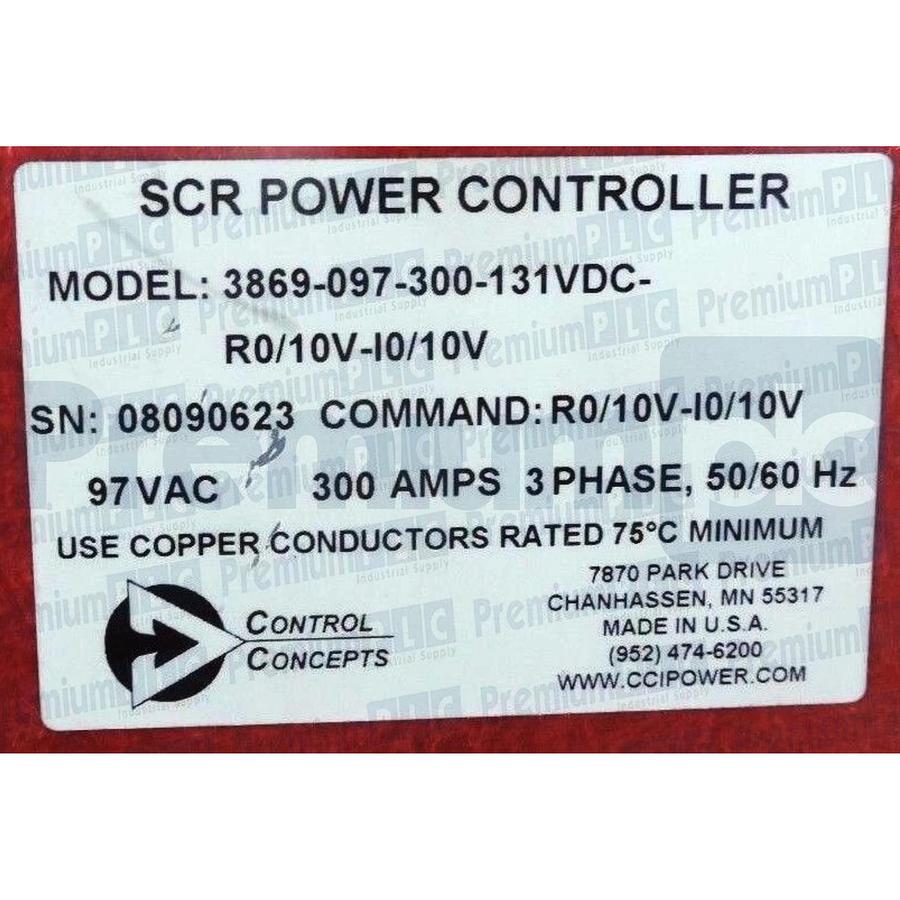 Used CONTROL CONCEPTS 3869-097-300-131VDC-R0/10V-I0/10V SCR POWER CONTROLLER 97V 300A