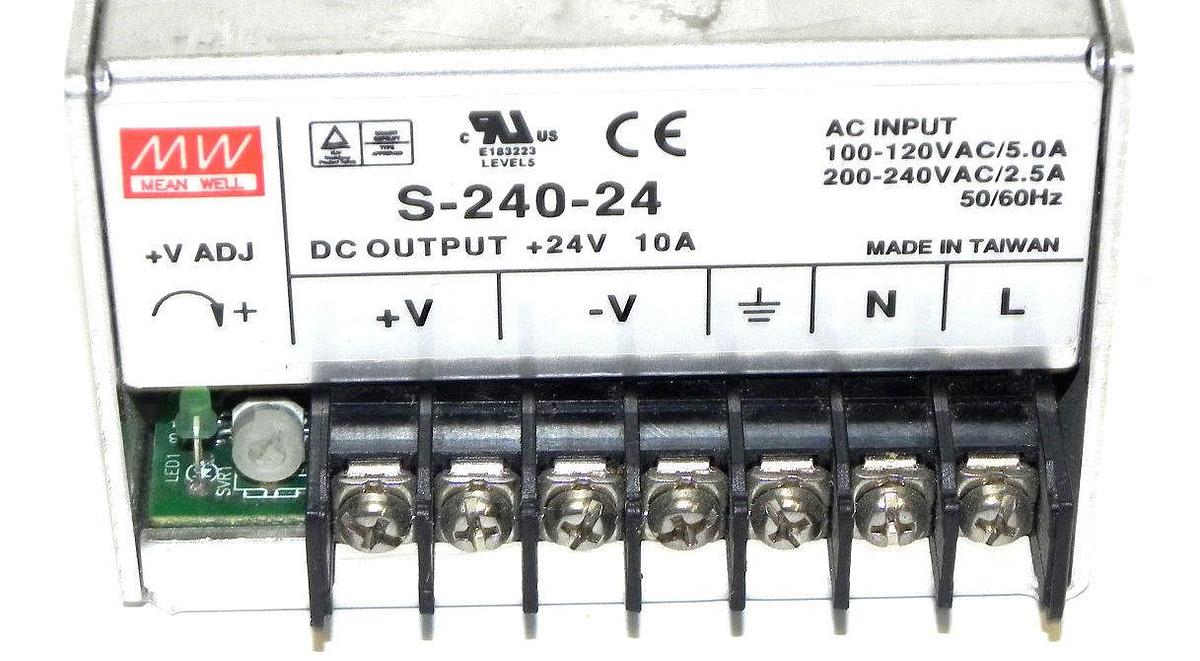 Used MEAN WELL S-240-24 POWER SUPPLY S24024 100-240VAC 5.0/2.5AMP 24VDC/10AMP