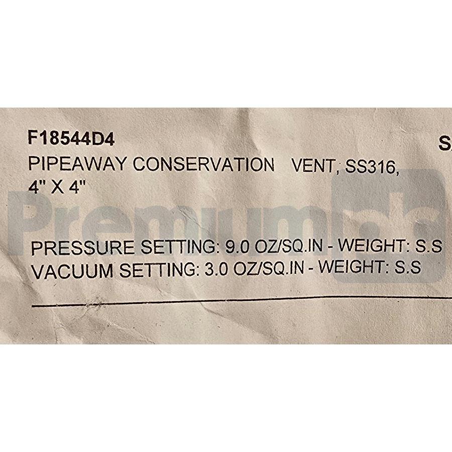 Protectoseal F18544D4 Pipe-Away Pressure/Vacuum Relief Vent SS316 Size 4"x4" FLG