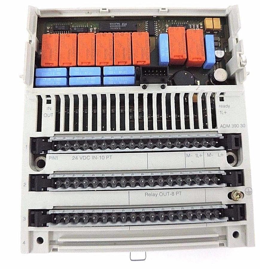 Used SCHNEIDER MODICON 170ADM39030 I/O BASE, 24VDC - 10PT IN 8PT RELAY OUT R/N: 04.08