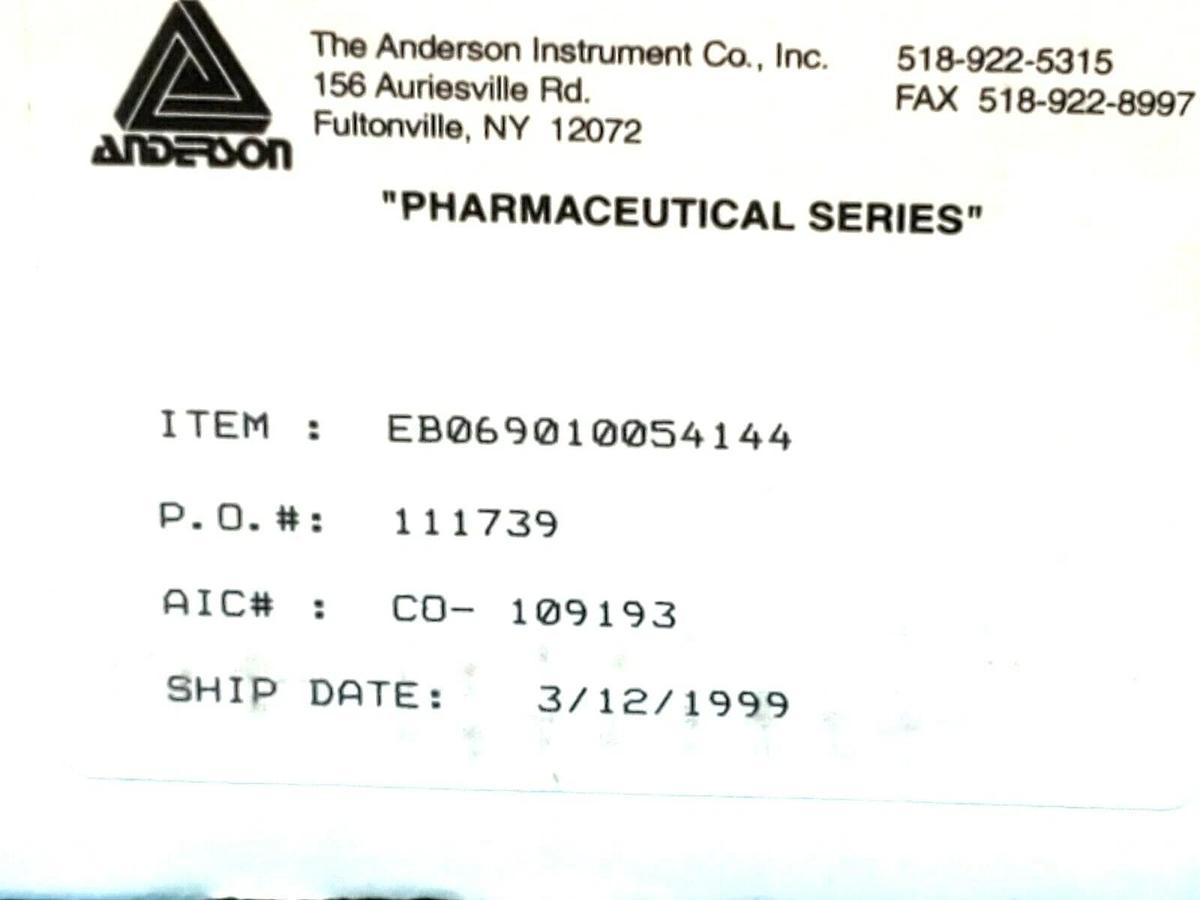 NIB ANDERSON INSTRUMENTS EB069010054144 PHARMACEUTICAL GAUGE 0-60PSI