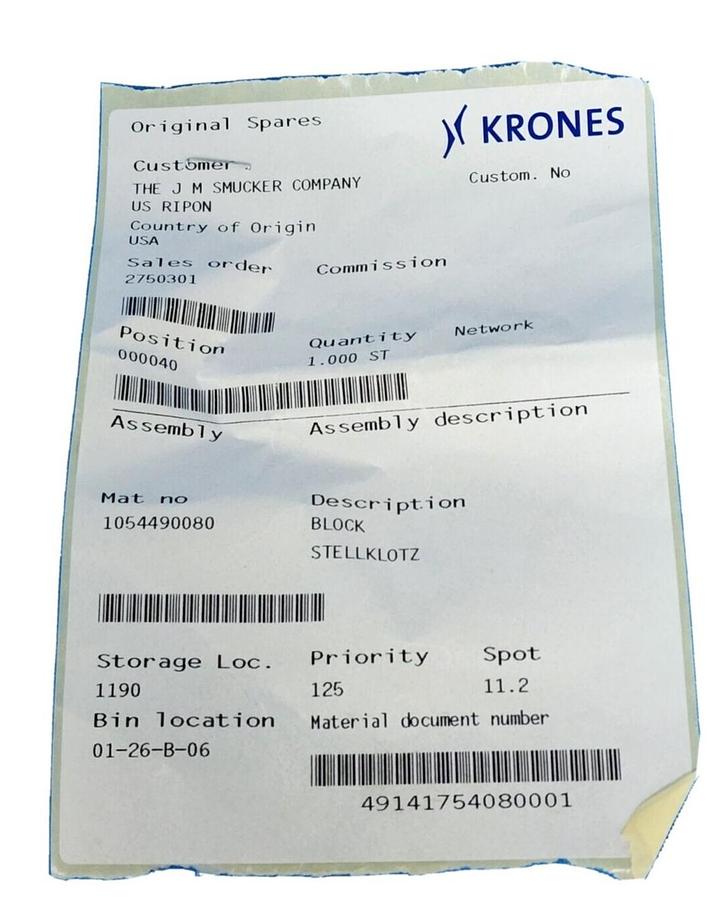 NEW KRONES 1-054-49-008-0 BLOCK 1054490080