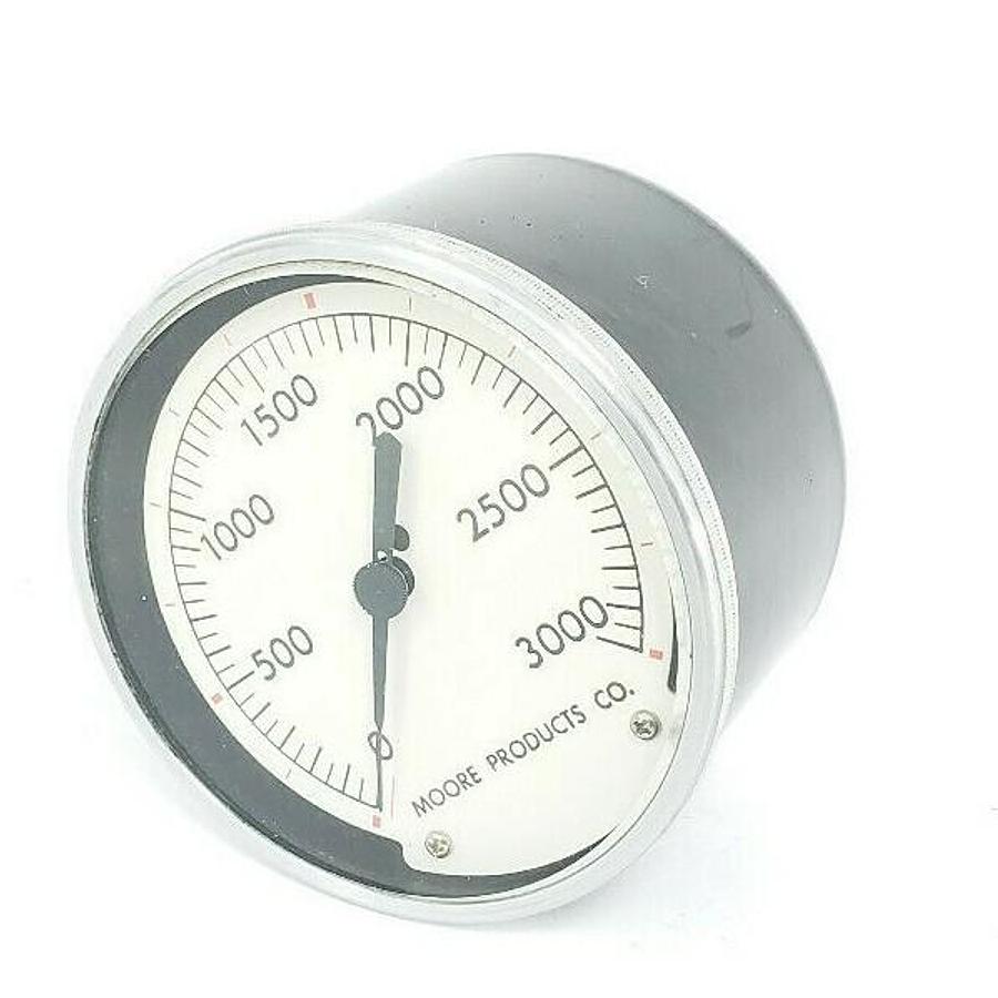 Used MOORE PRODUCTS 0-3000 PSI PRESSURE GAUGE, CALIBRATED FOR 3.00-15.00 PSI