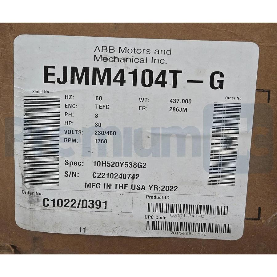 Baldor Evapco EJMM4104T-G Evapcold Compressor Motor TEFC 230/460V 30HP 10-397P