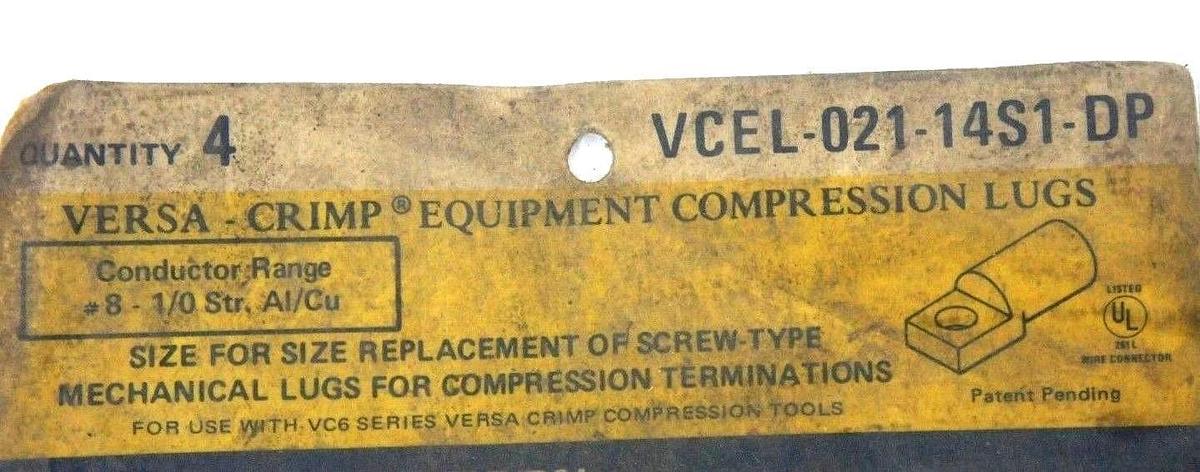 Used LOT OF 8 NEW SQUARE D VCEL-021-14S1-DP VERSA CRIMP COMPRESSION LUGS 29201