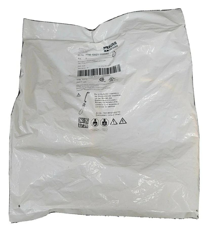Used NEW MURR ELEKTRONIX 7700-40021-1500060 M12 MALE 0° / M12 FEMALE 0° CORDSET