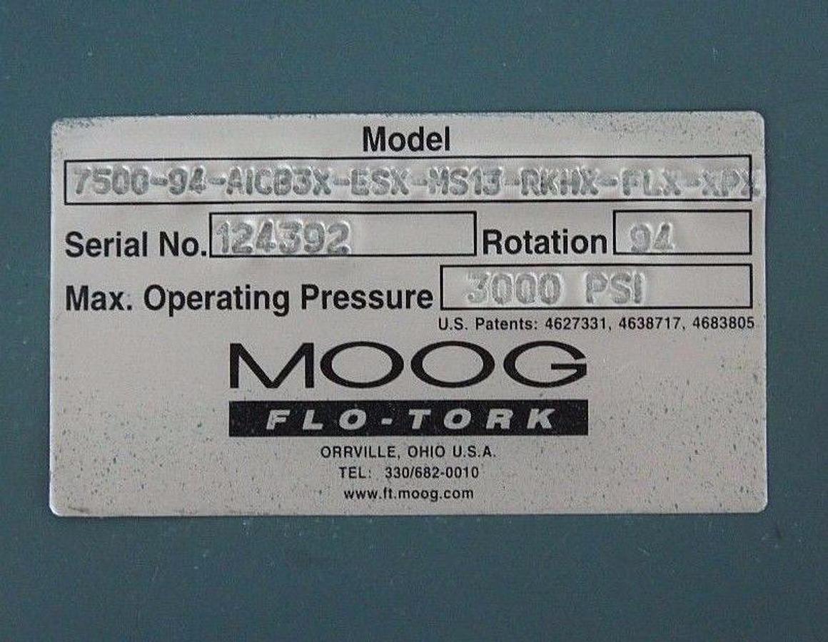 Used MOOG FLO-TORK 7500-94-A1CB3X-ESK-MS13-RKHX-FLX-XPX HYDRAULIC ROTARY ACTUATOR