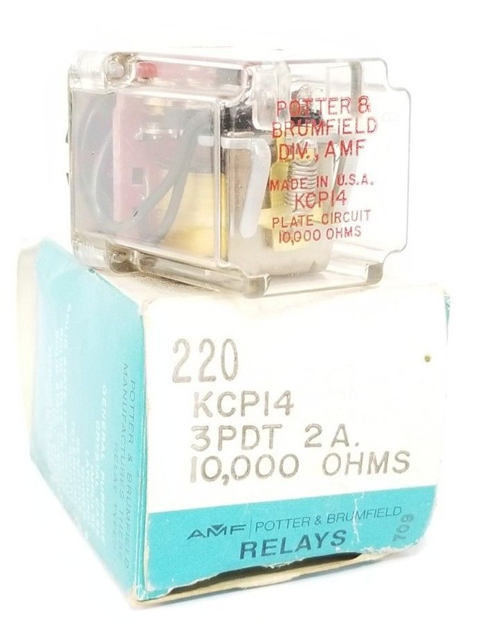 Used NIB POTTER & BRUMFIELD KCP14-10000, 220, KCP14, 3PDT, 2A, 10,000 OHMS RELAY