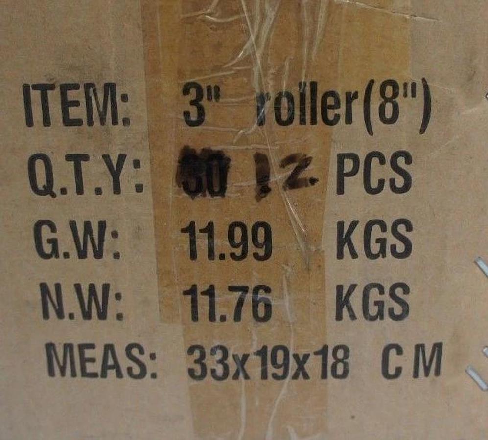 LOT OF 10 NEW GENERIC 3" ROLLER WHEELS, 8" SHAFT 33X19X18 CM