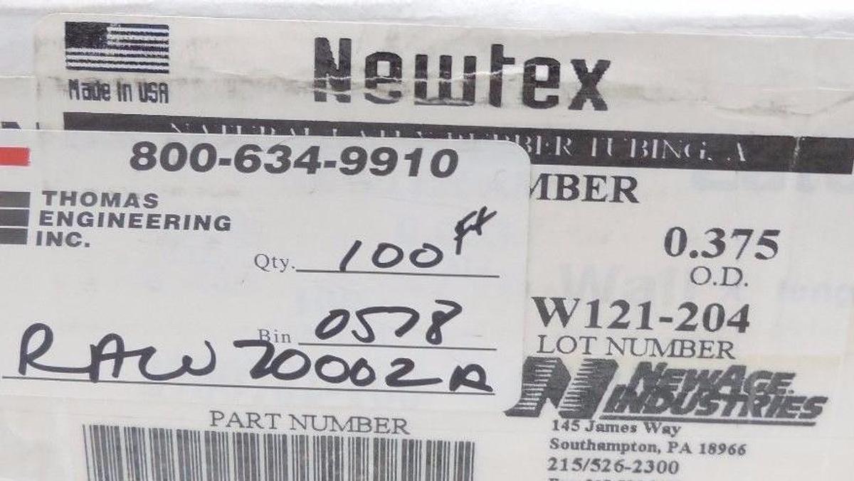 Used NIB THOMAS ENGINEERING RAW70002A NATURAL LATEX RUBBER TUBING 100FT, 0.375 O.D.