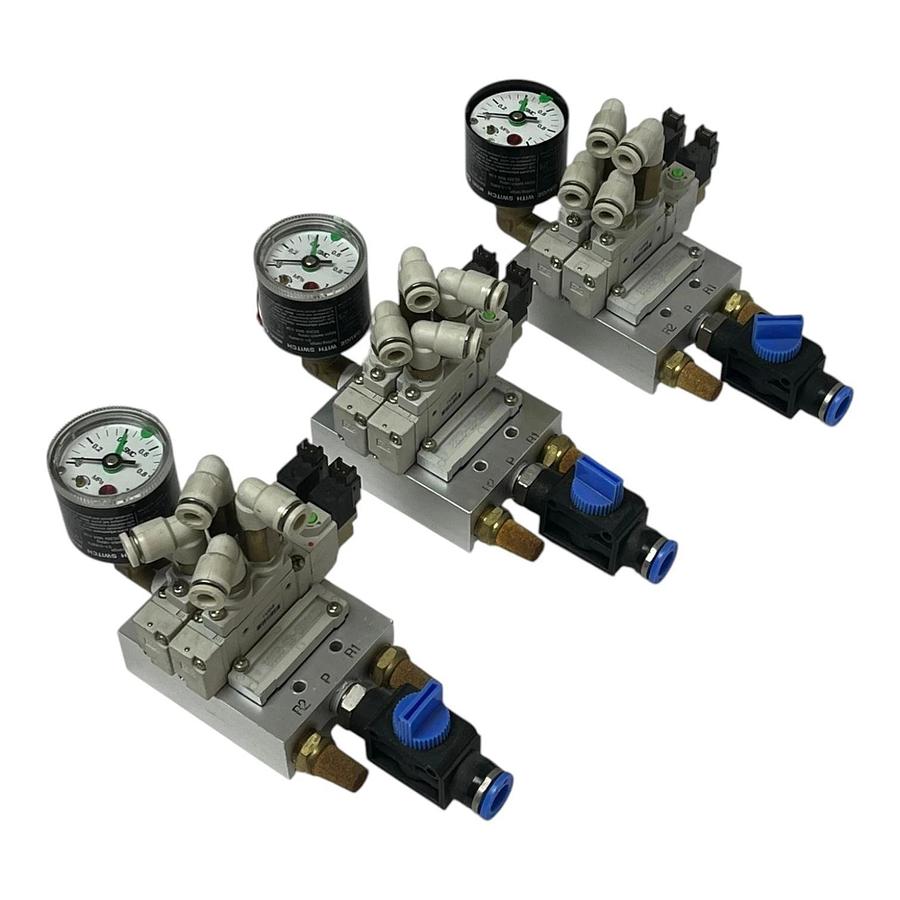 Used Lot of 3 TPC DV3120 Solenoid Valve Manifold Block SMC GP46 Pressure Gauge Switch