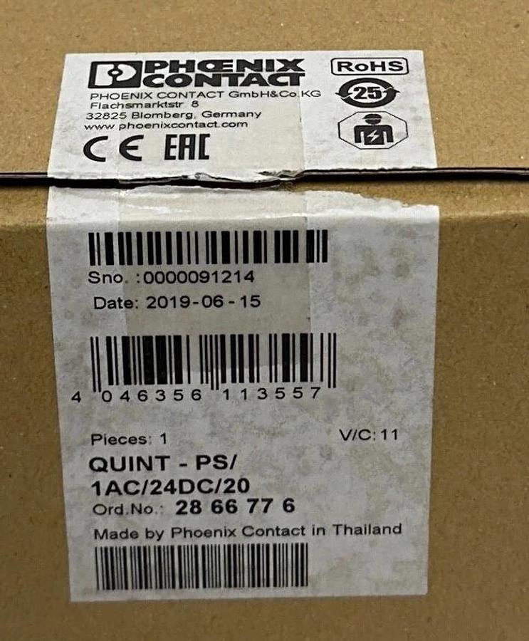 PHOENIX CONTACT QUINT-PS/1AC/24DC/20 / 2866776 QUINT POWER SUPPLY 24VDC OUT NSMP