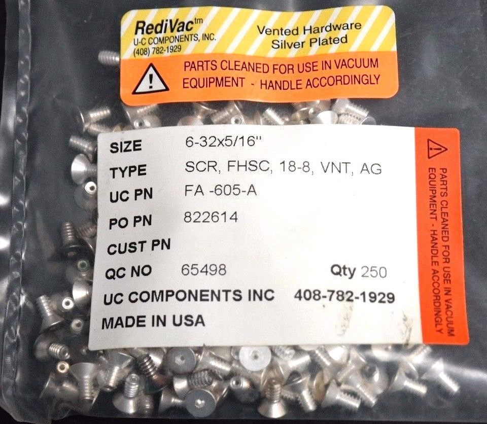 Used BAG OF 250 REDIVAC VENTED SILVER PLATED SCREWS 6-32X5/16" HEX HEAD FA-605-A