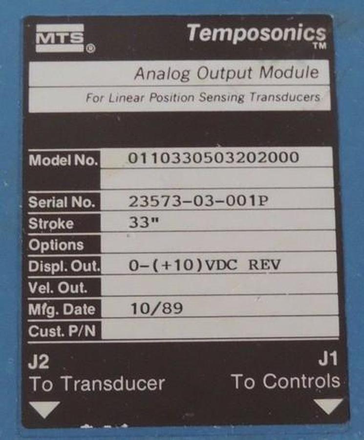 Used MTS TEMPOSONICS 0110330503202000 ANALOG OUTPUT MODULE 33" STROKE 23573-03-001P