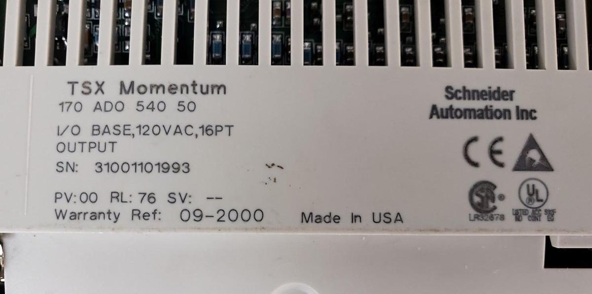 Used SCHNEIDER ELECTRIC 170ADO54050 I/O BASE UNIT 120VAC 16PT, PV 00, RL 76 W/O COVER
