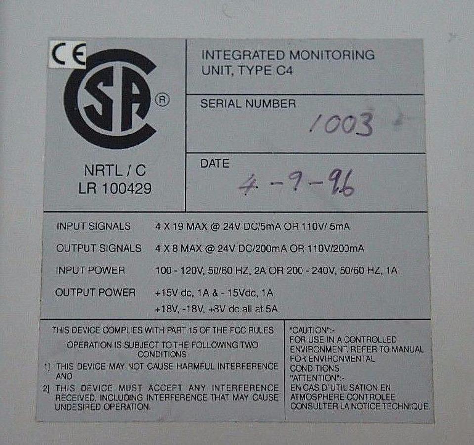 Used DEEMSTOP INTEGRATED MONITORING UNIT, TYPE C4 INTELLIGENT TOOL MONITORING